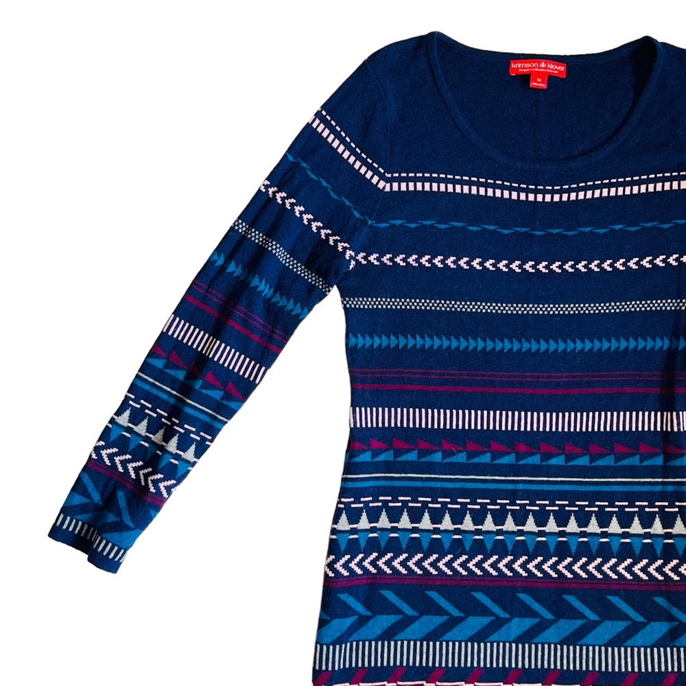 Krimson Klover Sz M Fair Isle Merino Wool Silk Knit Tallchief Blue Sweater Dress - Picture 3 of 14